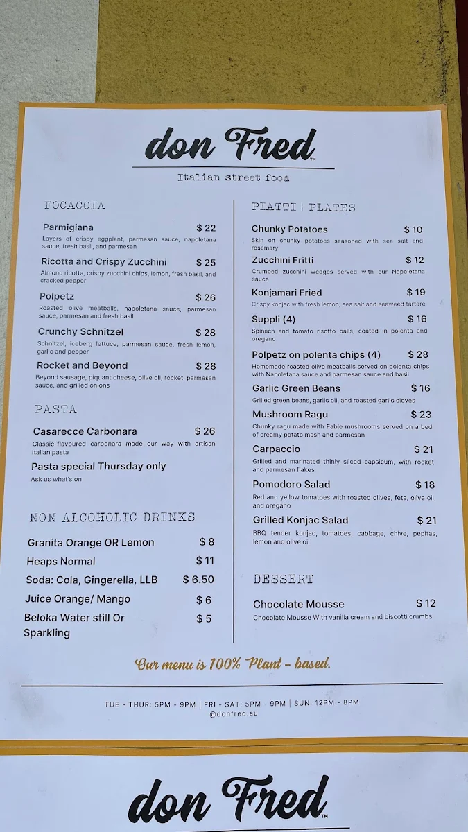 Menu, don Fred