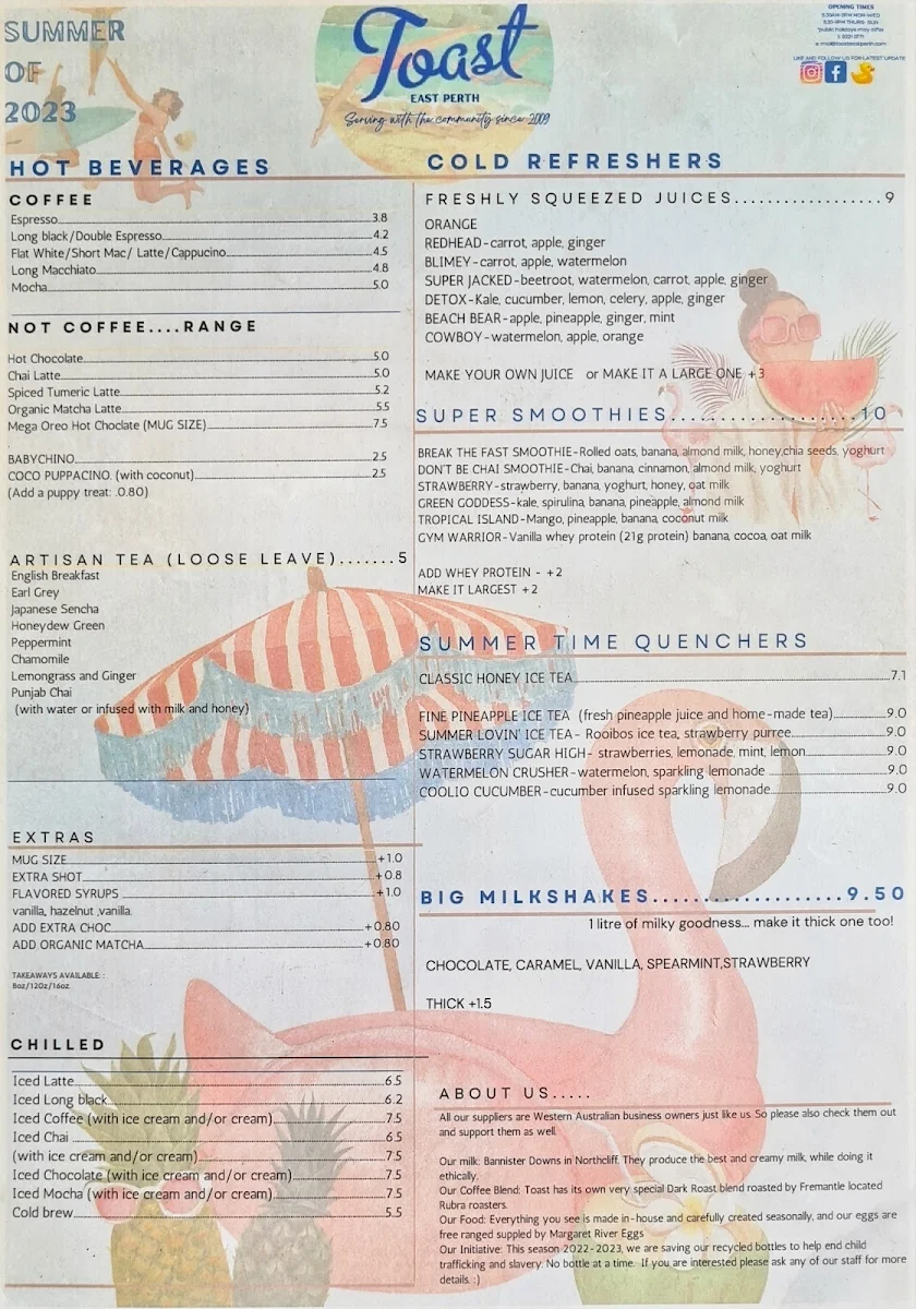 Menu, Toast Cafe