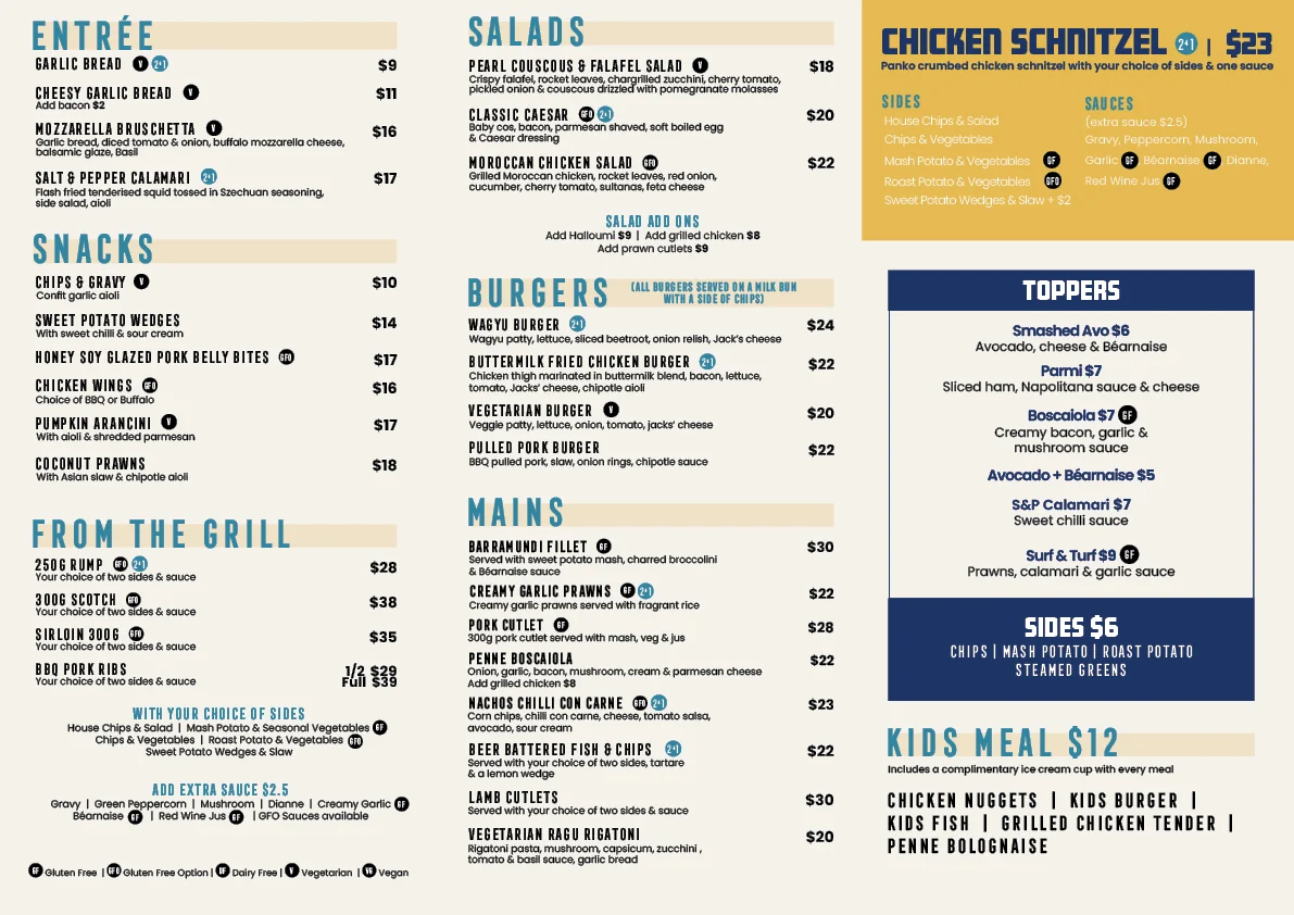 Menu, Wynter Tavern