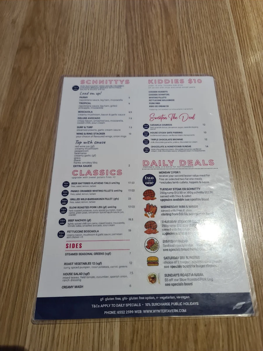 Menu, Wynter Tavern