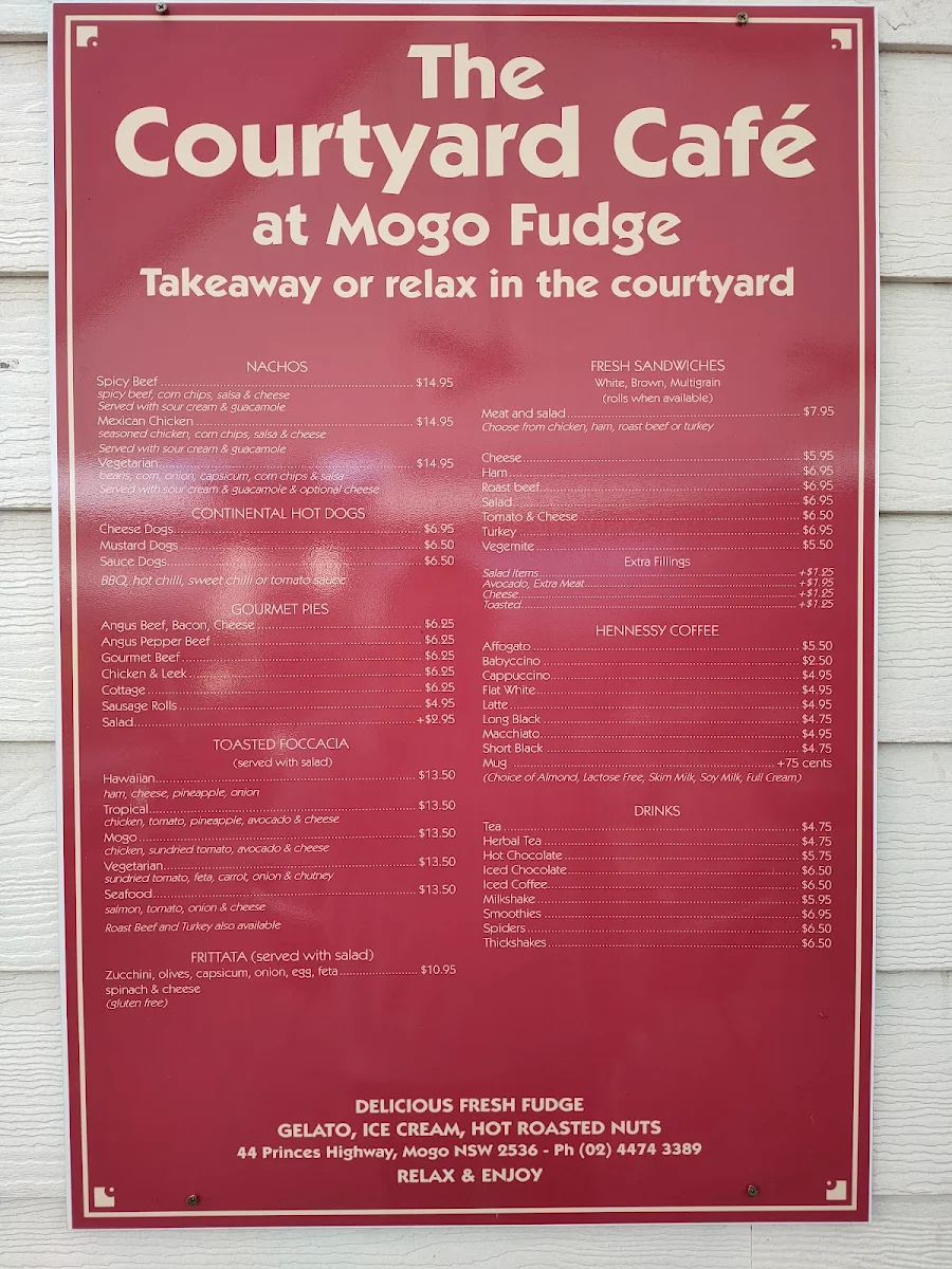 Menu, Courtyard Cafe Mogo