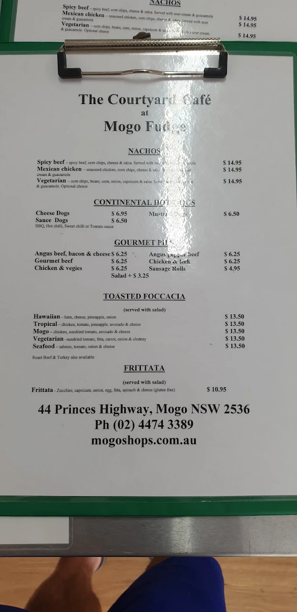 Menu, Courtyard Cafe Mogo