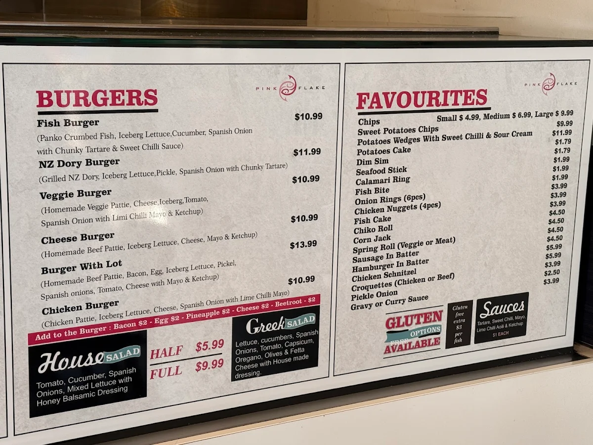 Menu, Pink Flake Best Fish and Chips