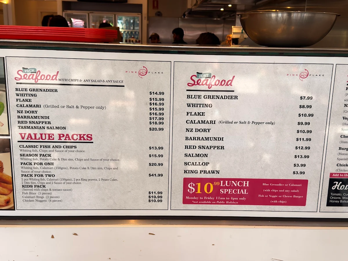 Menu, Pink Flake Best Fish and Chips