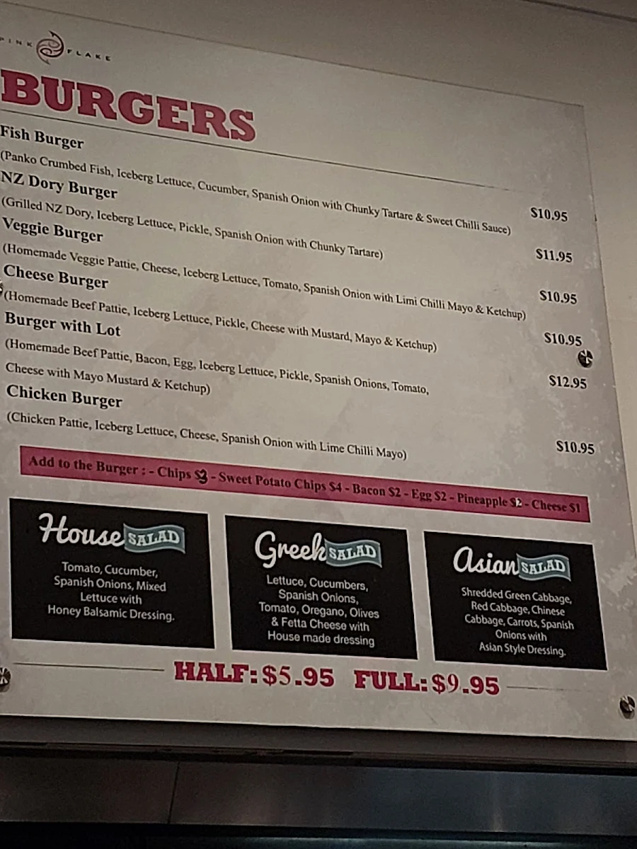 Menu, Pink Flake Best Fish and Chips