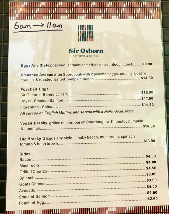 Menu, Sir Osborn
