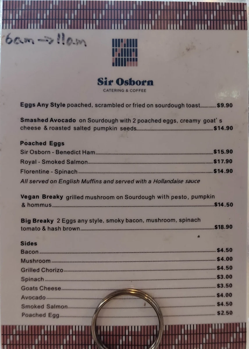 Menu, Sir Osborn