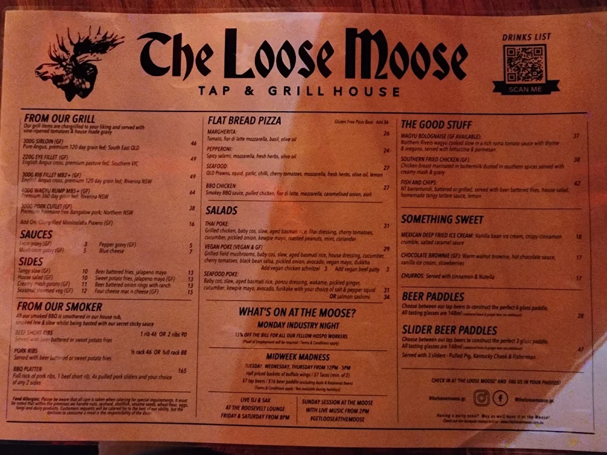 Menu, The Loose Moose