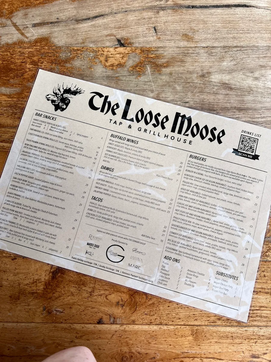 Menu, The Loose Moose
