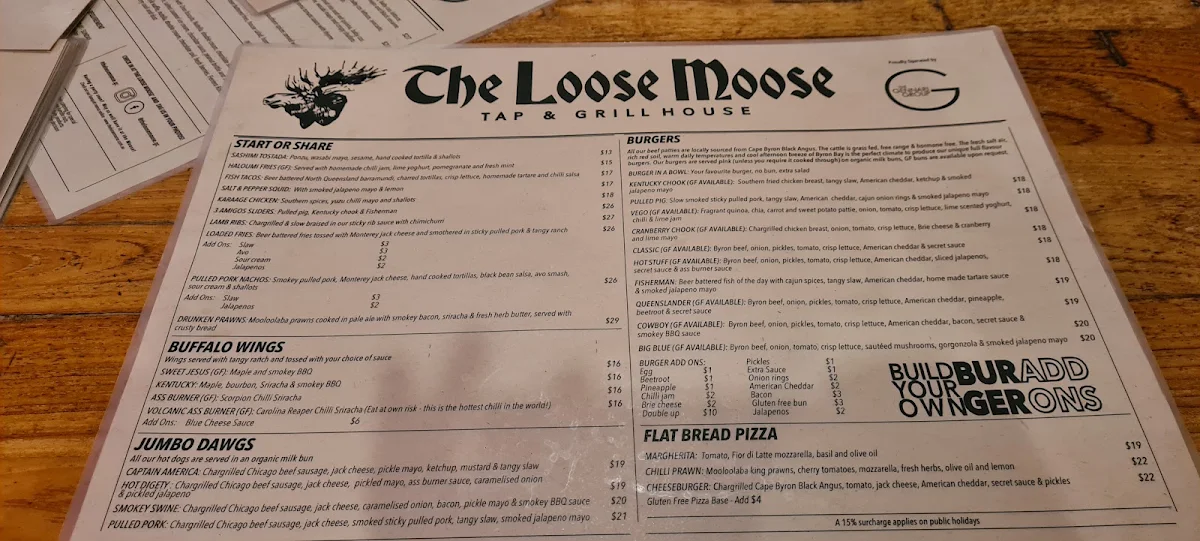 Menu, The Loose Moose