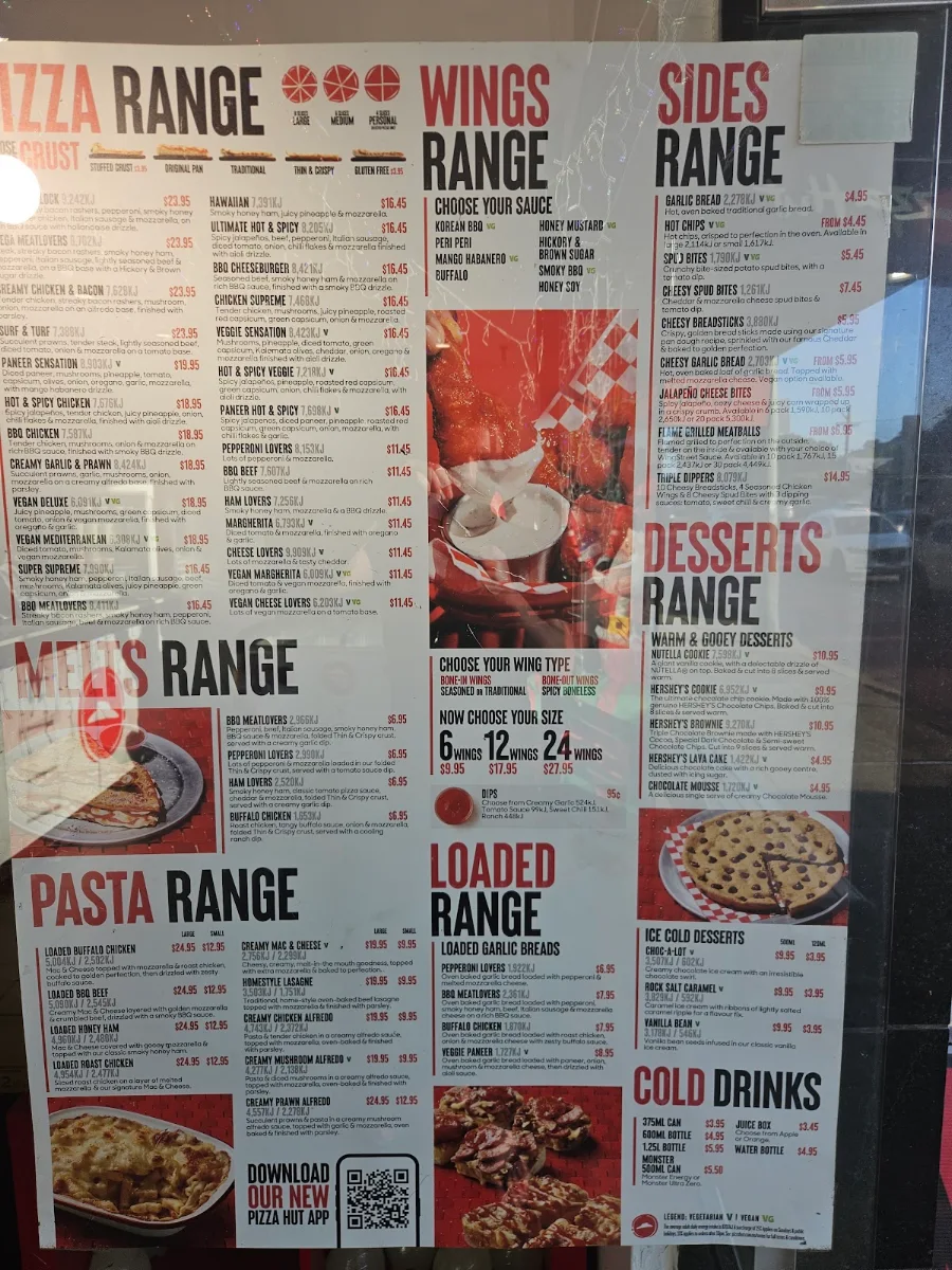 Menu, Pizza Hut Collaroy
