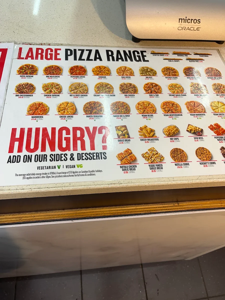 Menu, Pizza Hut Collaroy