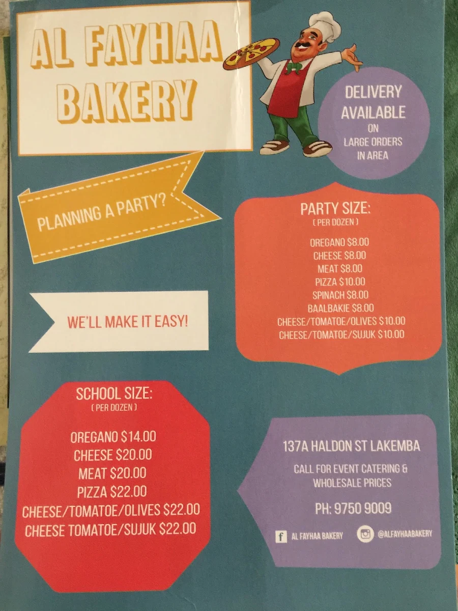 Menu, Al Fayhaa Bakery