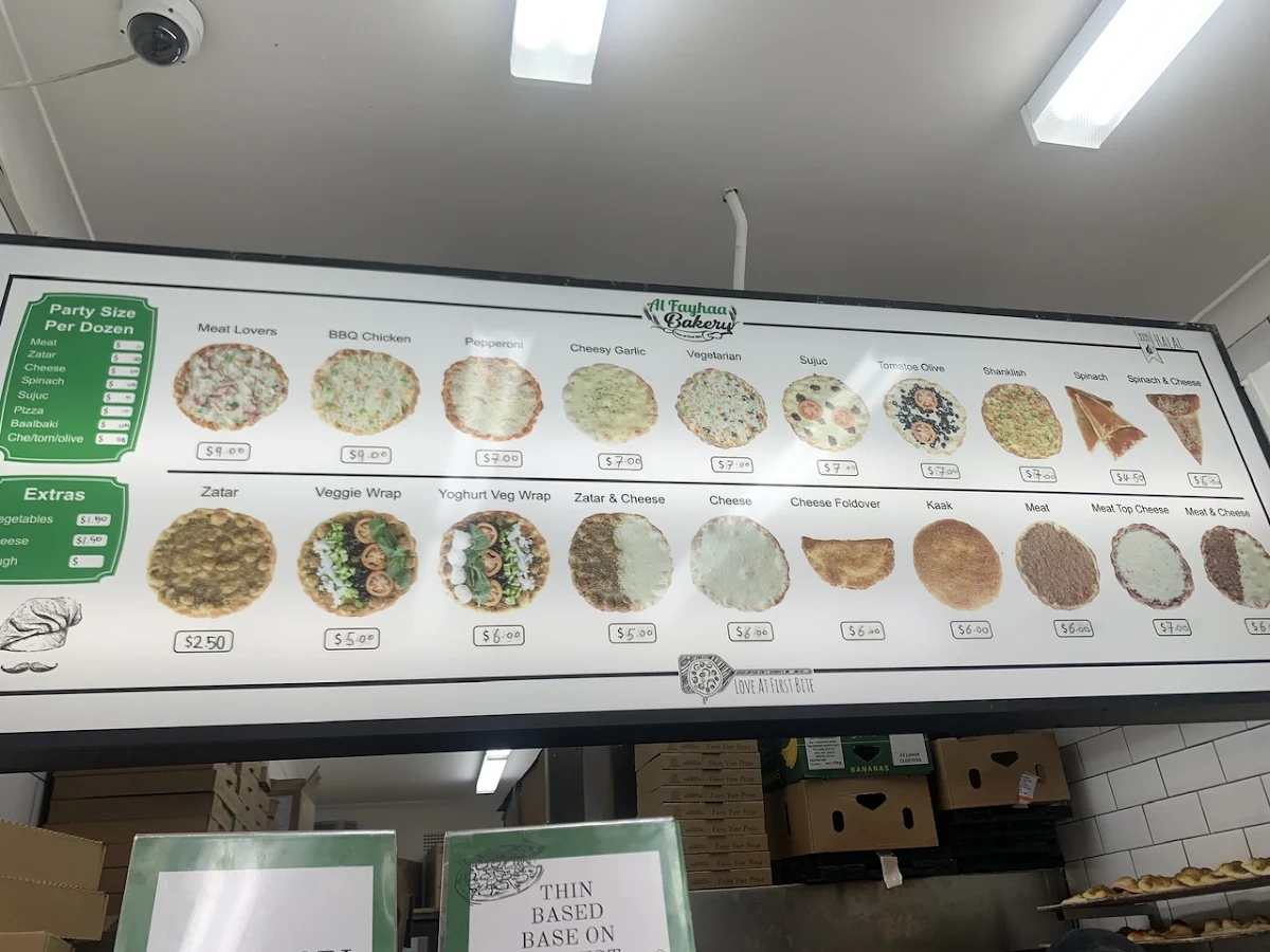 Menu, Al Fayhaa Bakery