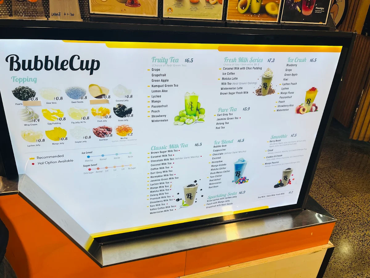 Menu, Bubble Cup QV Melbourne