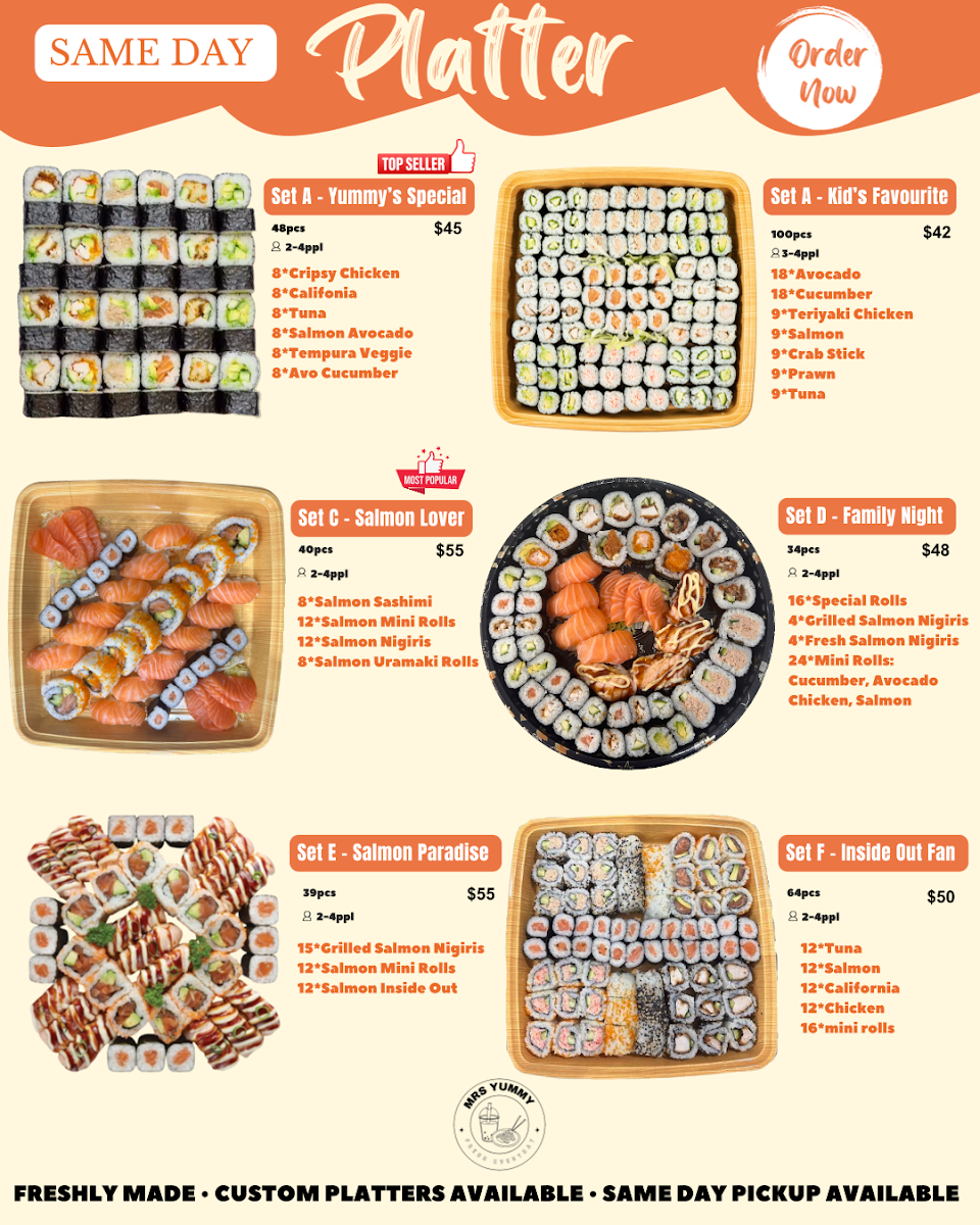 Menu, Mrs Yummy Sushi and Drinks (Halal)