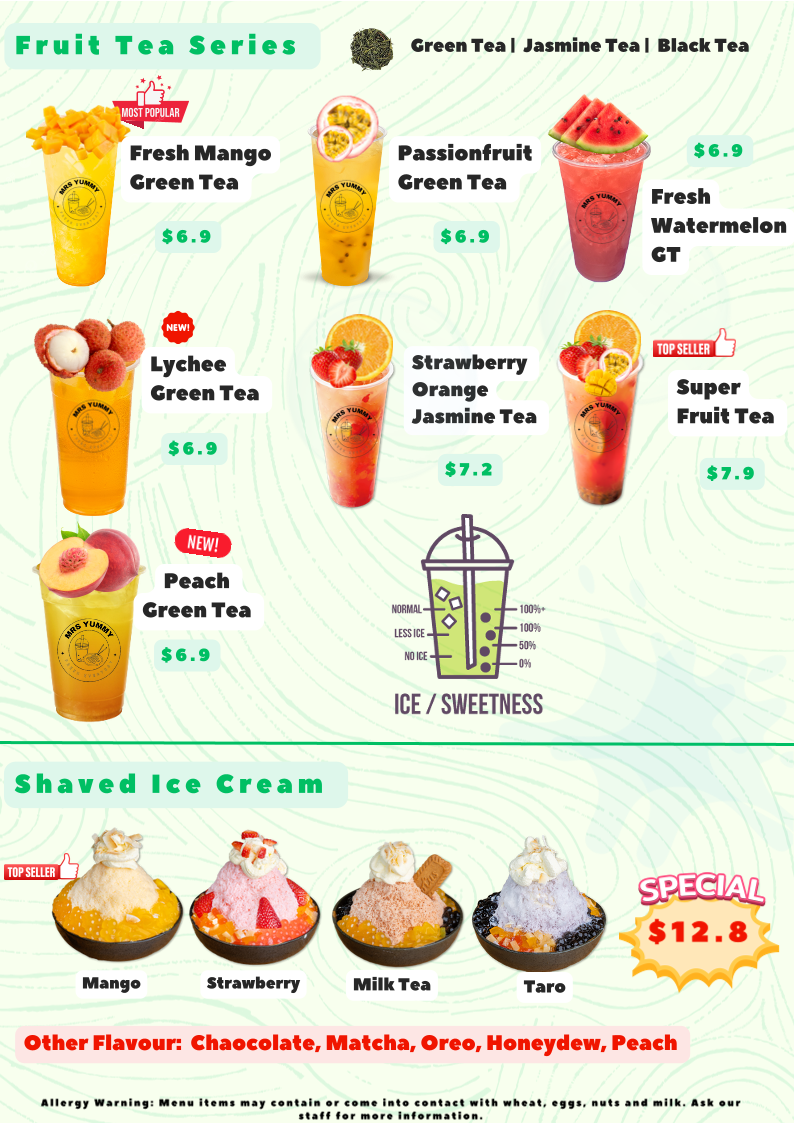 Menu, Mrs Yummy Sushi and Drinks (Halal)