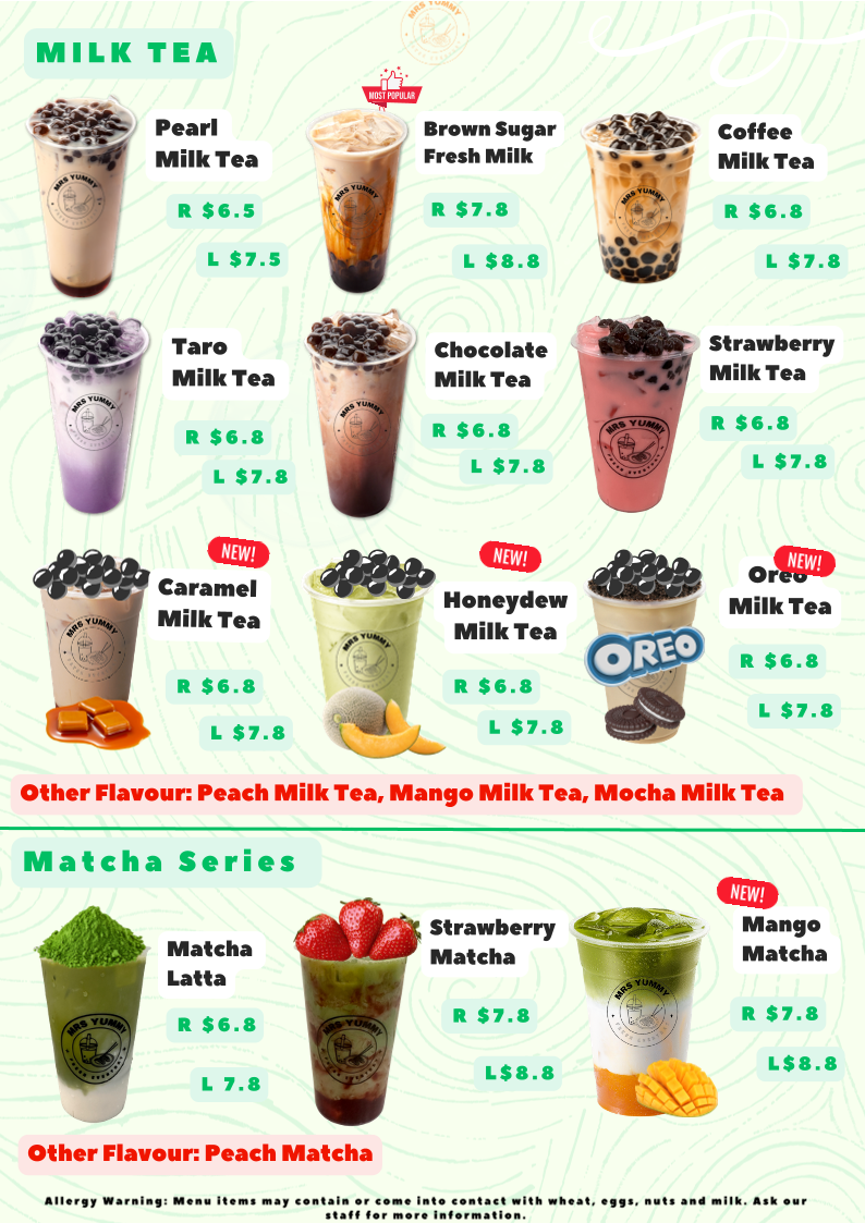 Menu, Mrs Yummy Sushi and Drinks (Halal)