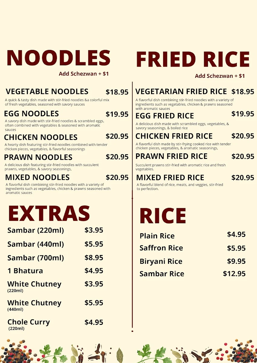 Menu, Dosa Hut Indian Restaurant Craigieburn
