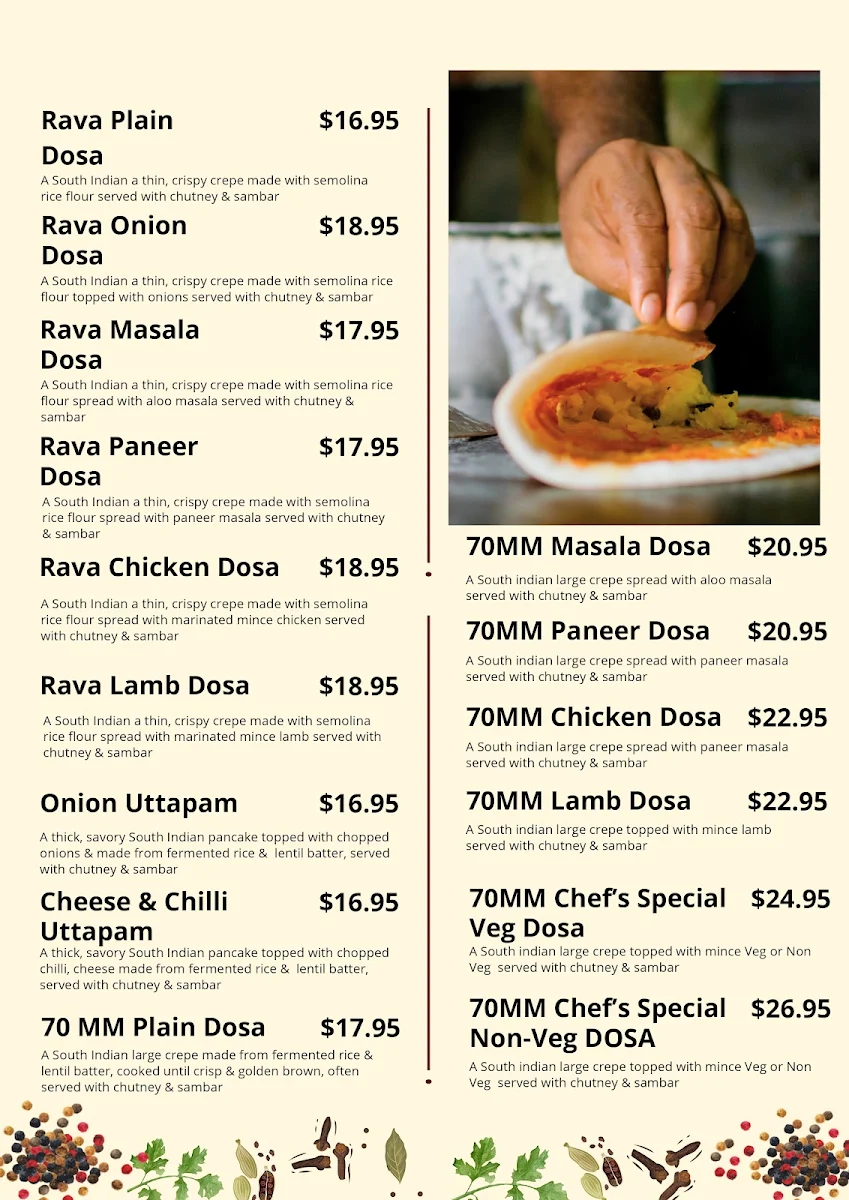 Menu, Dosa Hut Indian Restaurant Craigieburn