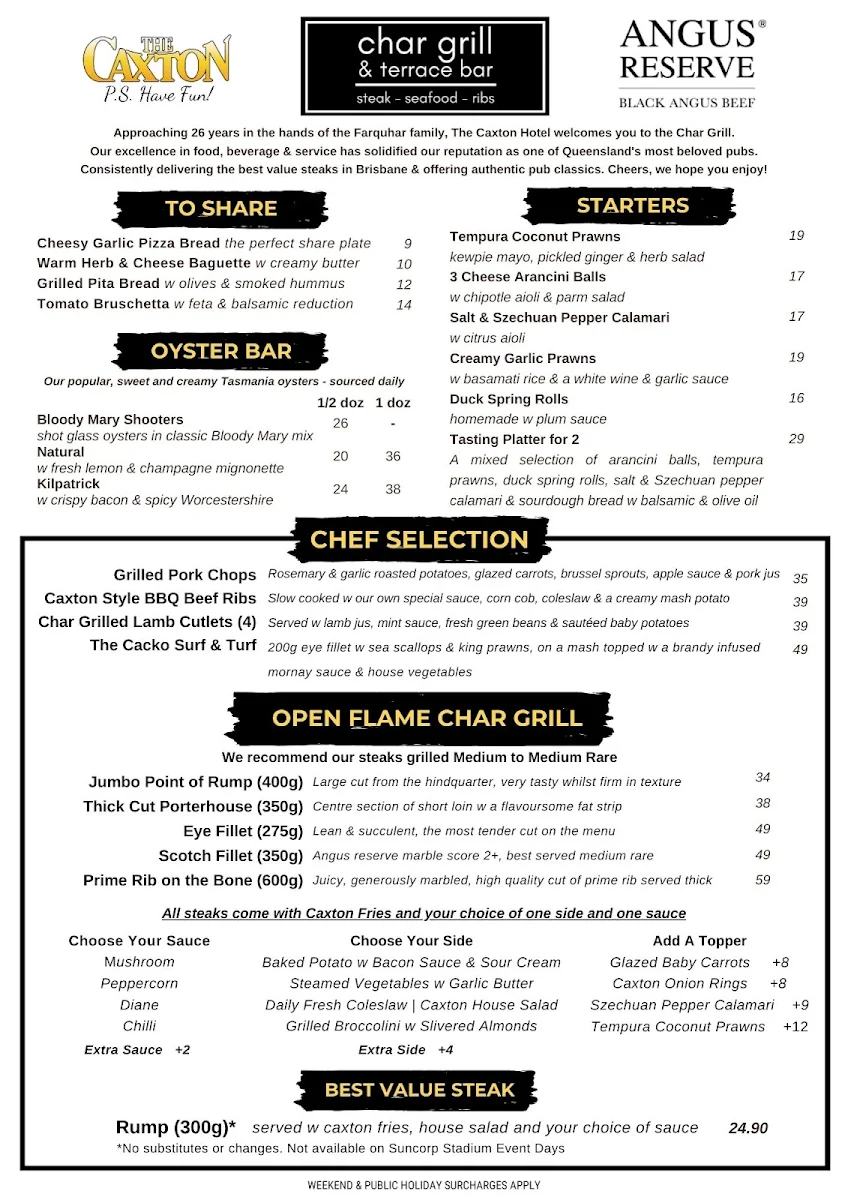 Menu, The Caxton Hotel