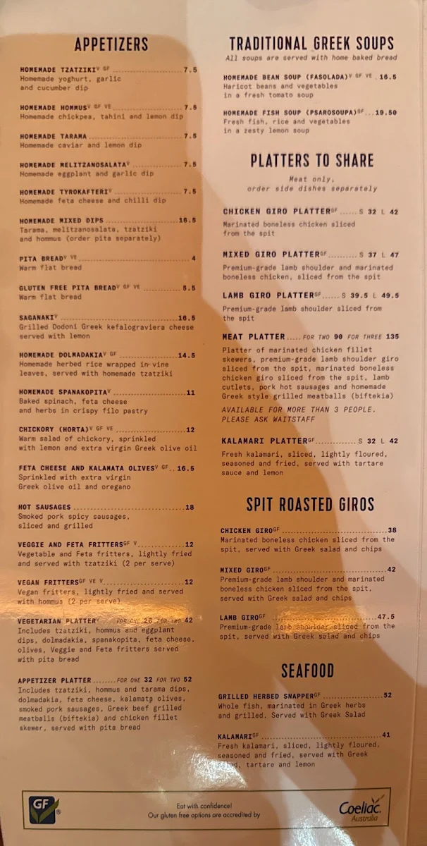 Menu, Stalactites Restaurant