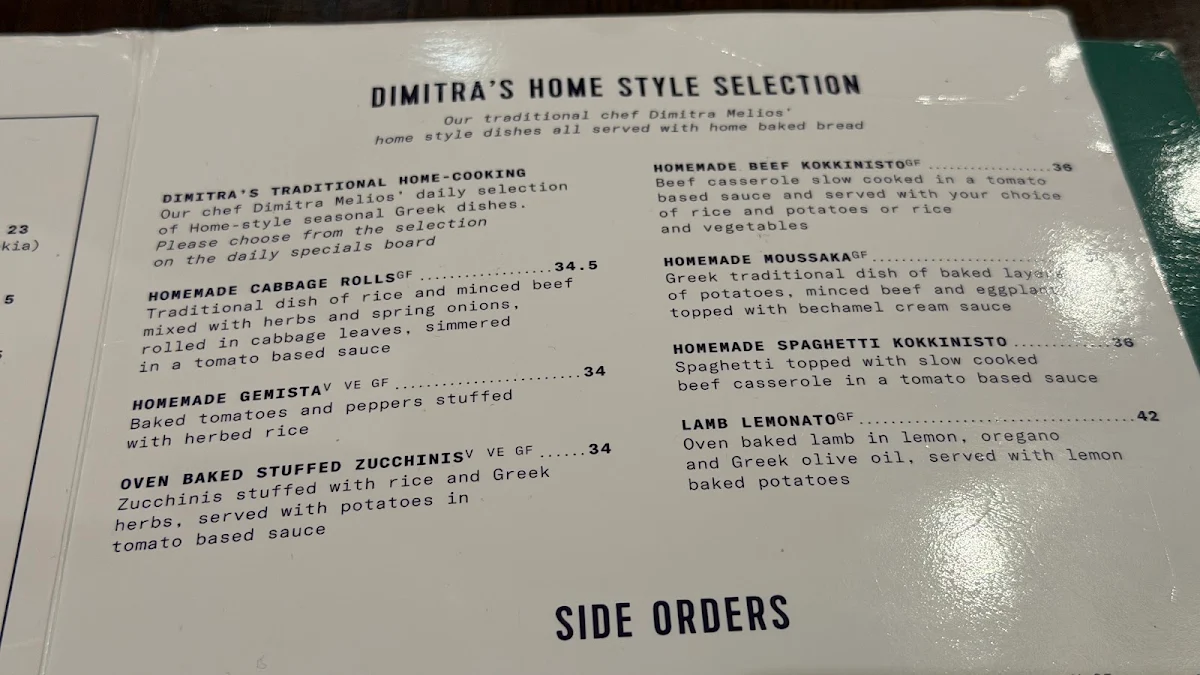 Menu, Stalactites Restaurant