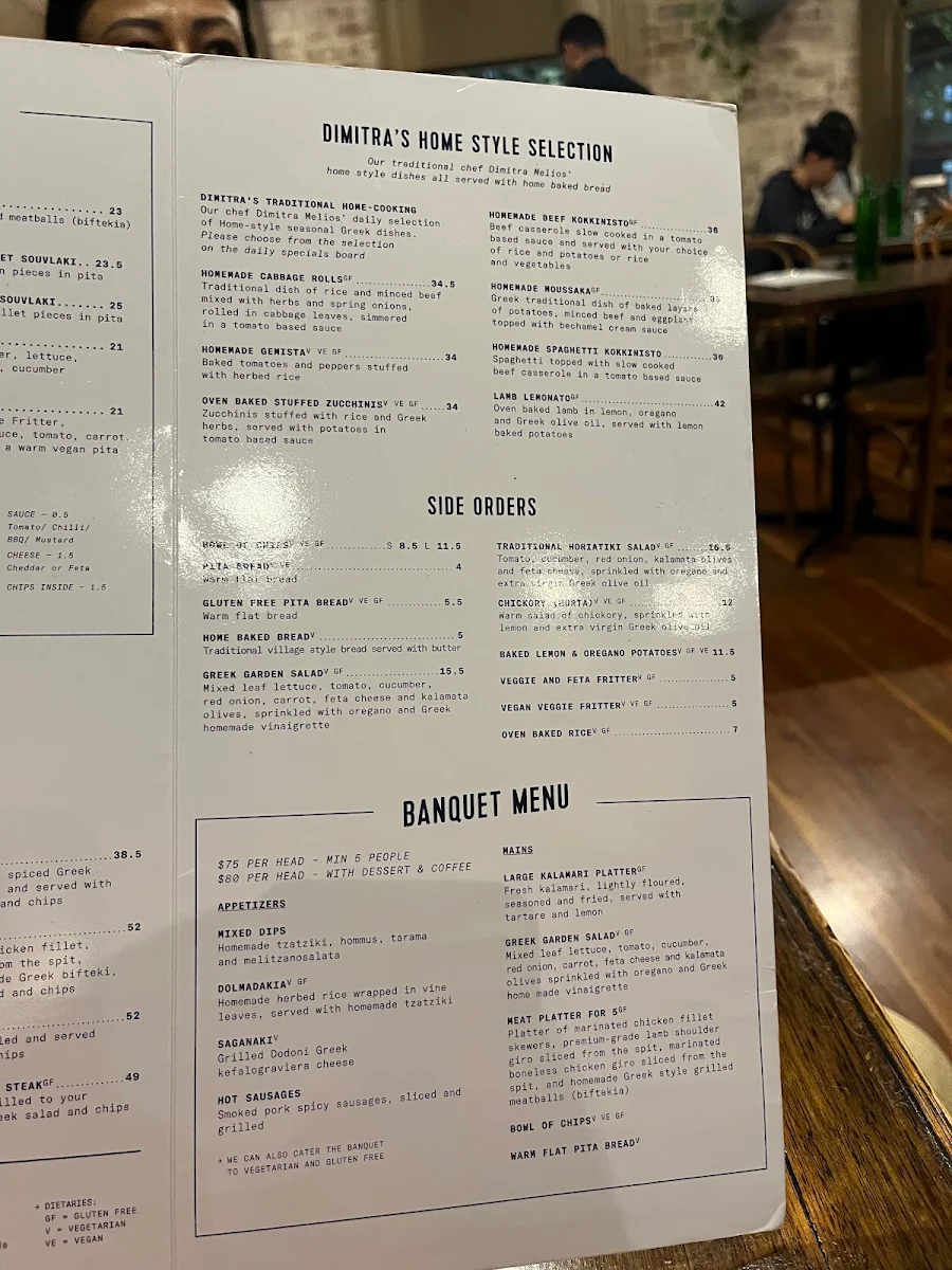 Menu, Stalactites Restaurant