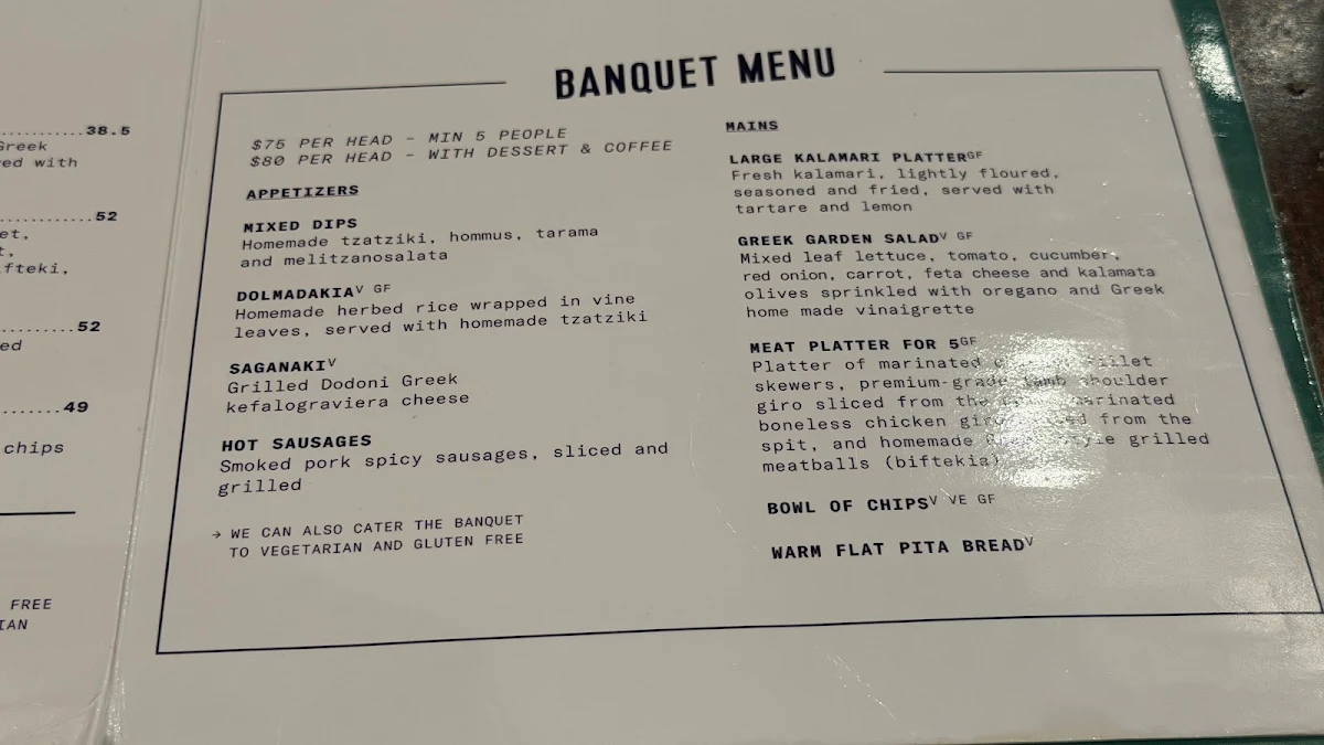 Menu, Stalactites Restaurant