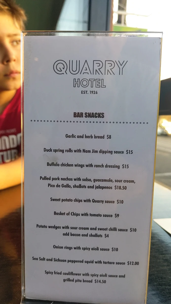 Menu, The Quarry Hotel