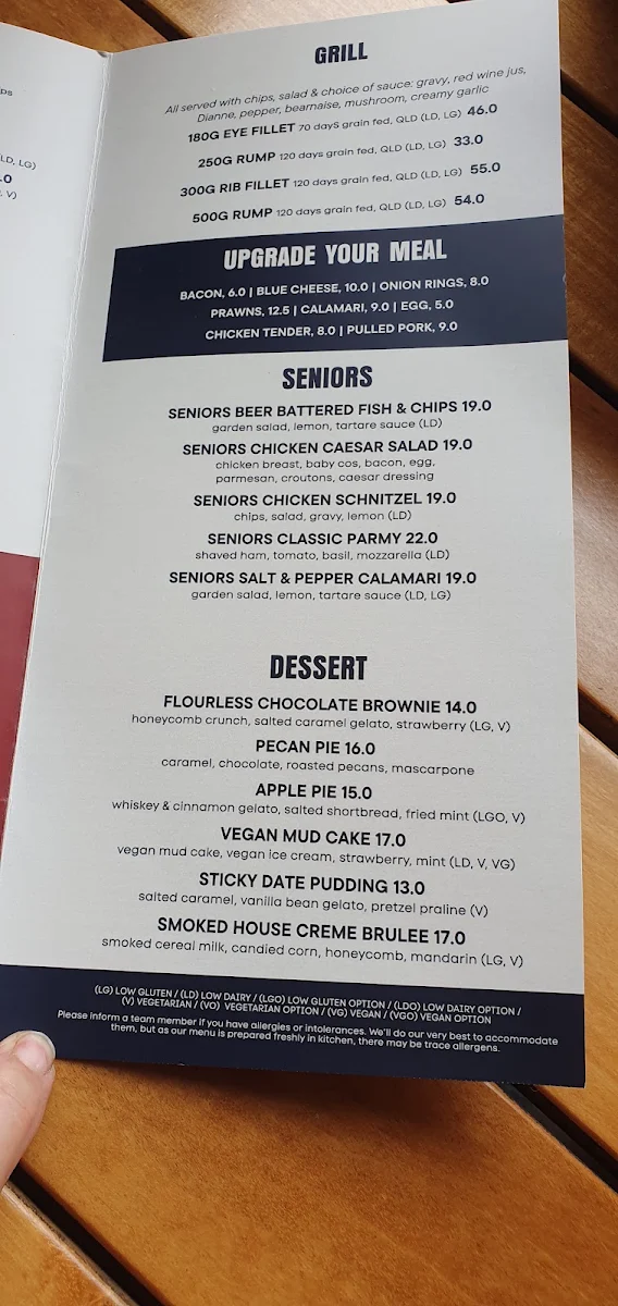 Menu, Springlake Hotel