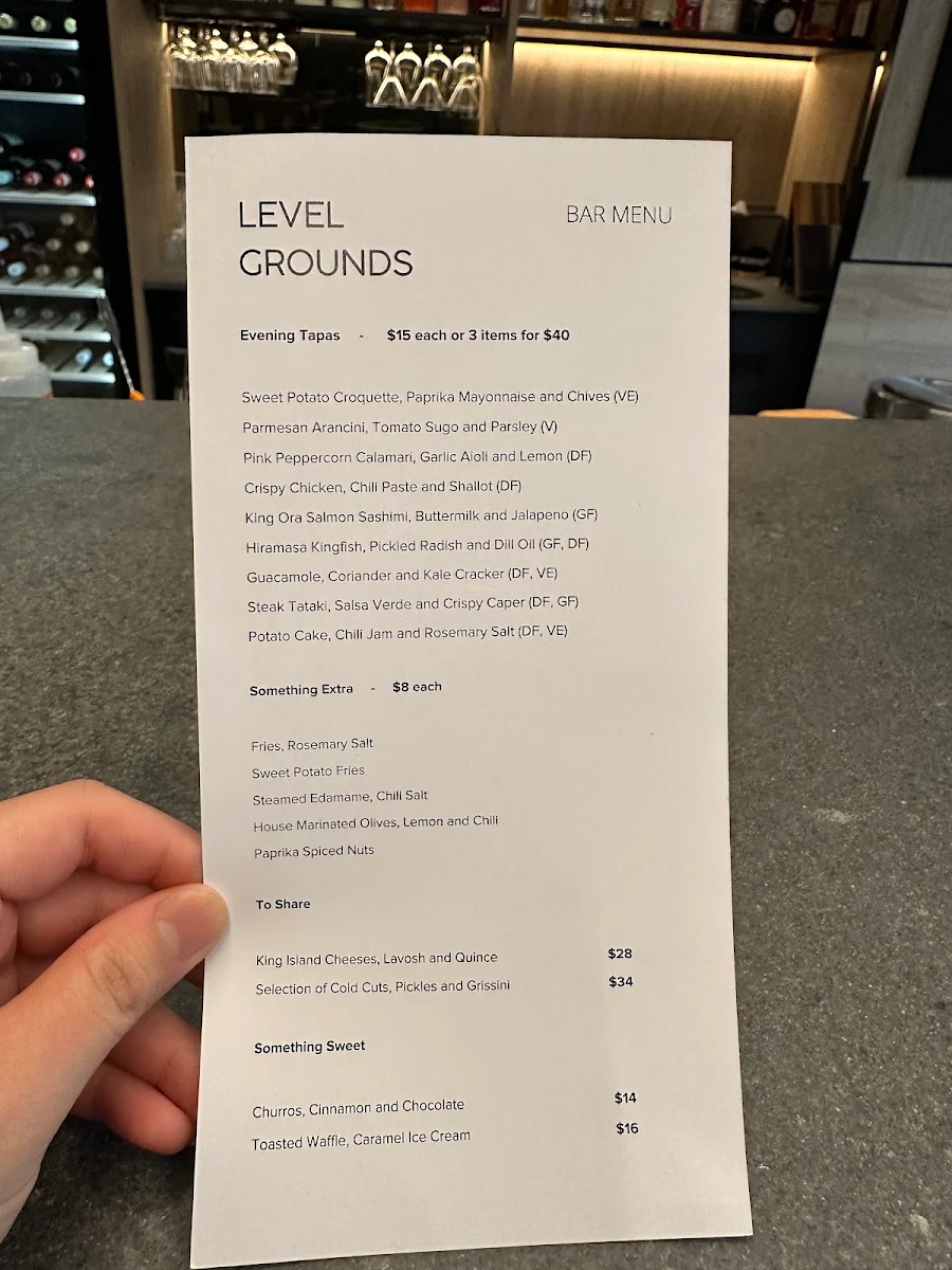 Menu, Level Grounds Café & Bar