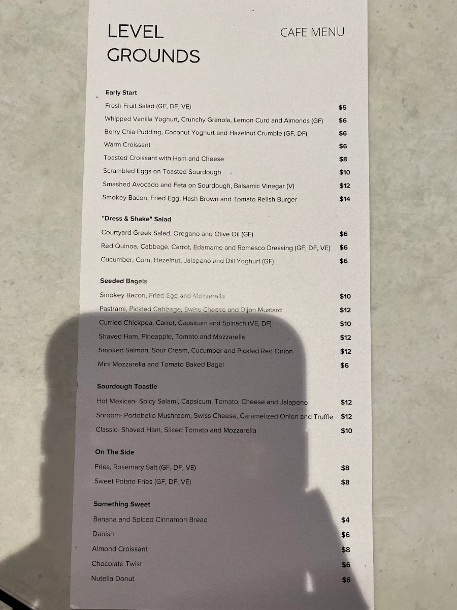 Menu, Level Grounds Café & Bar