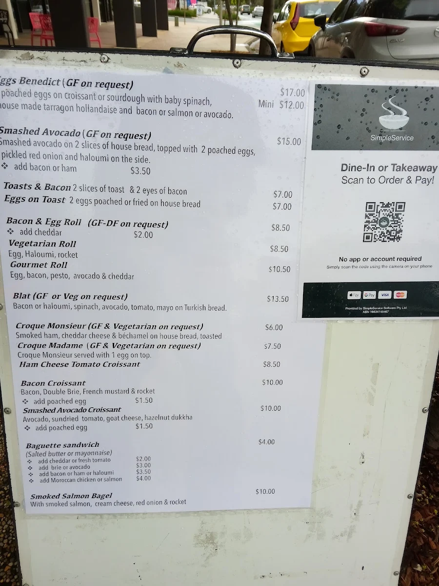 Menu, Ma Boulange Cafe