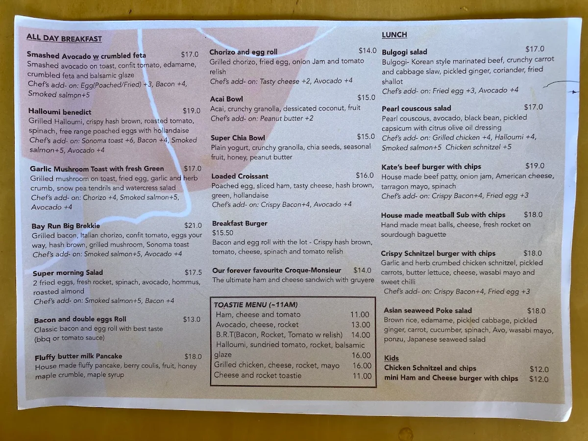 Menu, Bay Run Coffee & Bistro Rodd Point