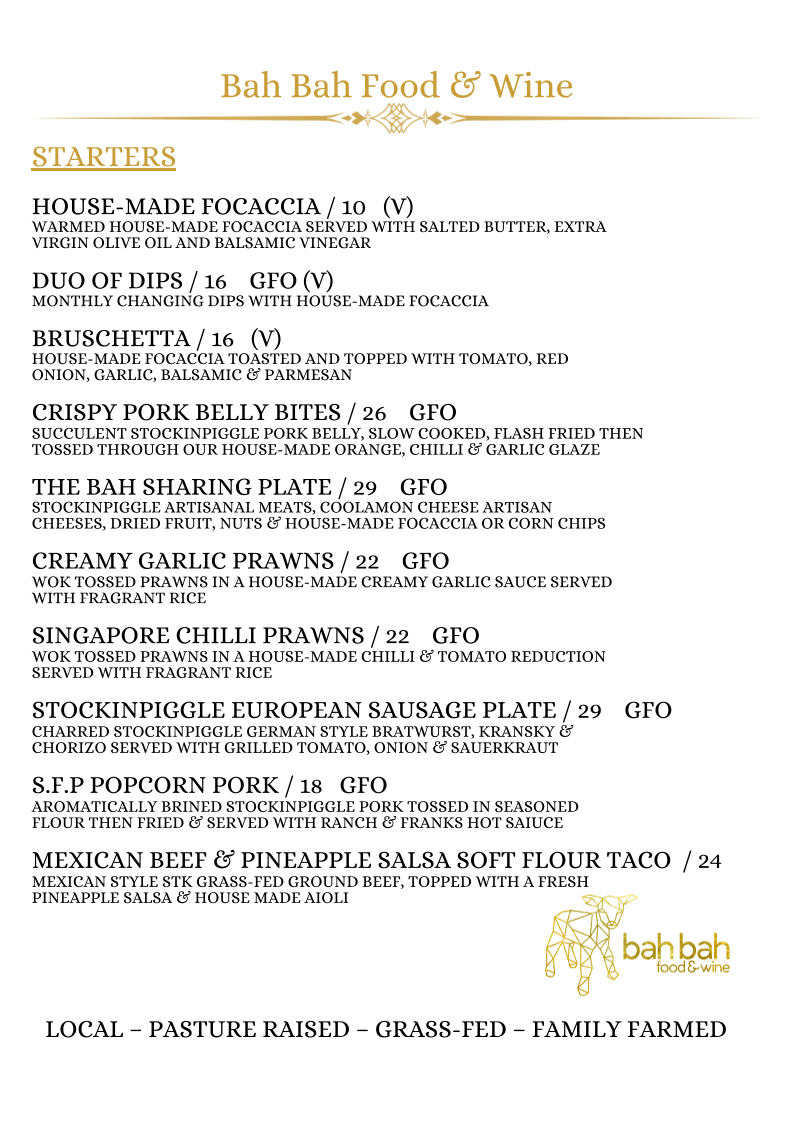 Menu, Bah Bah Food & Wine by Stockinpiggle