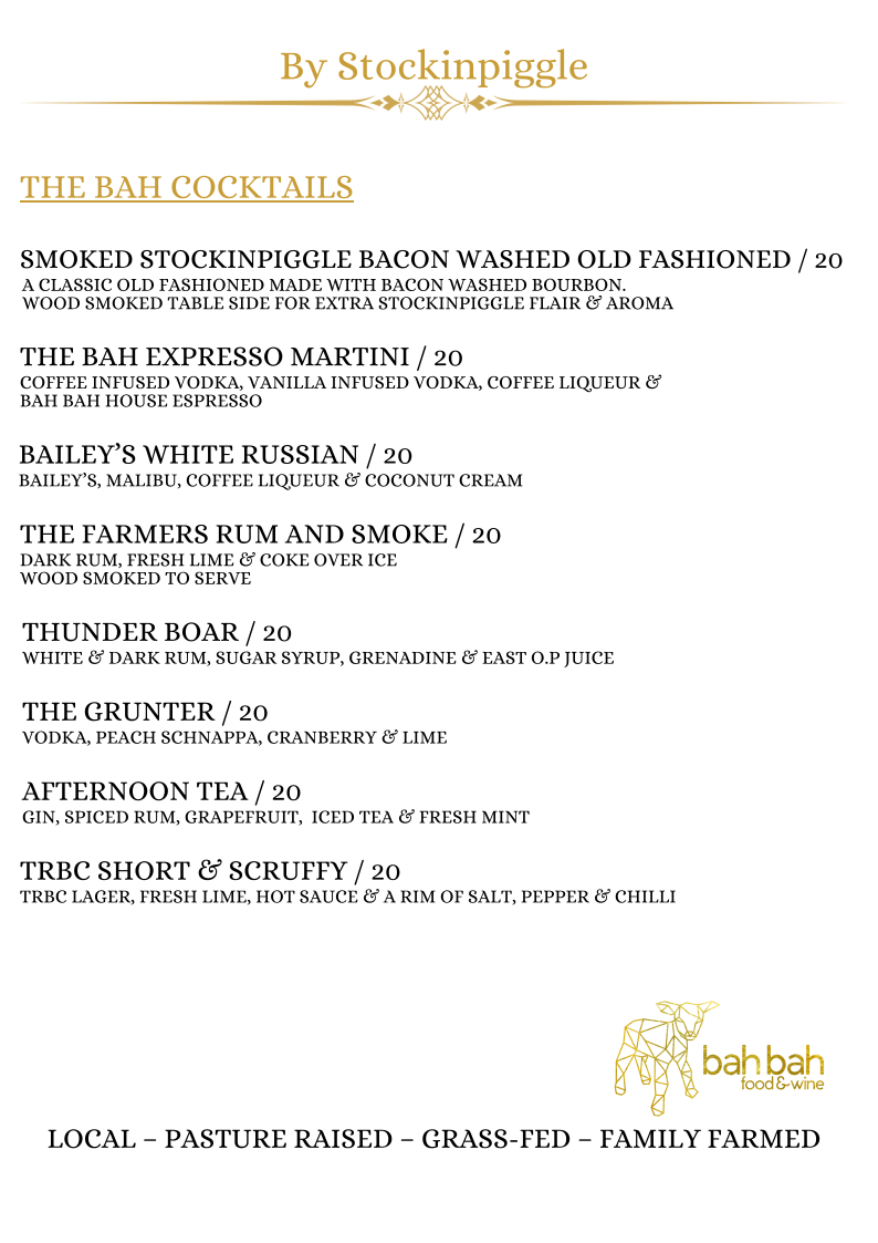 Menu, Bah Bah Food & Wine by Stockinpiggle