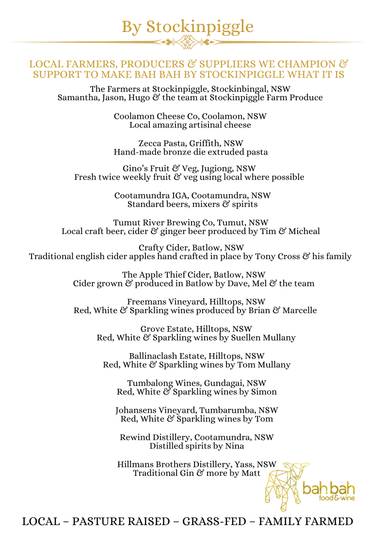 Menu, Bah Bah Food & Wine by Stockinpiggle