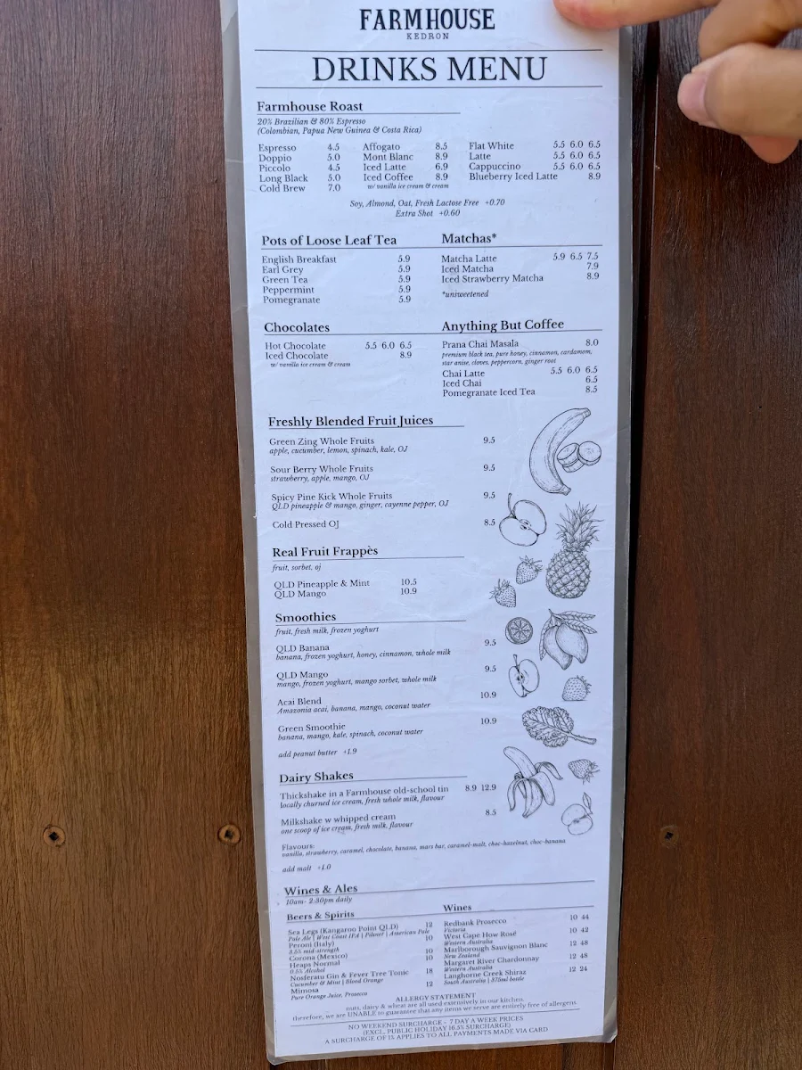 Menu, Farmhouse, Kedron Cafe