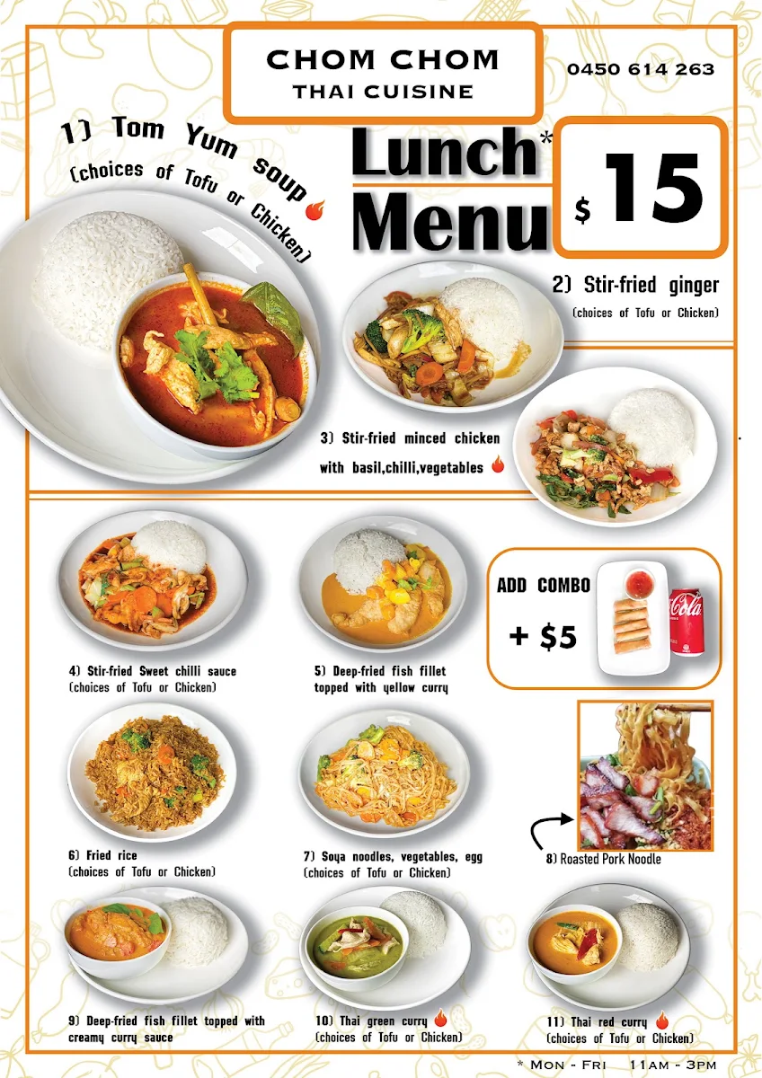 Menu, Chom Chom Thai Cuisine
