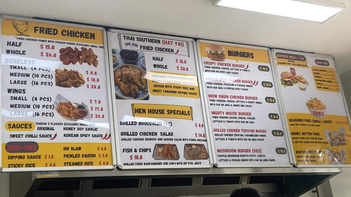 Menu, Hen House at Malvern