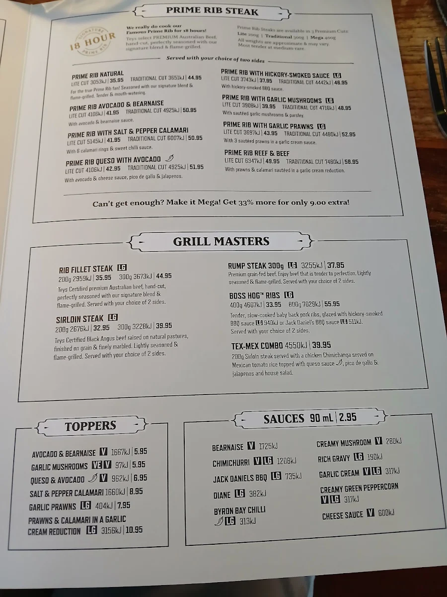 Menu, Hogs Breath Cafe Kelmscott