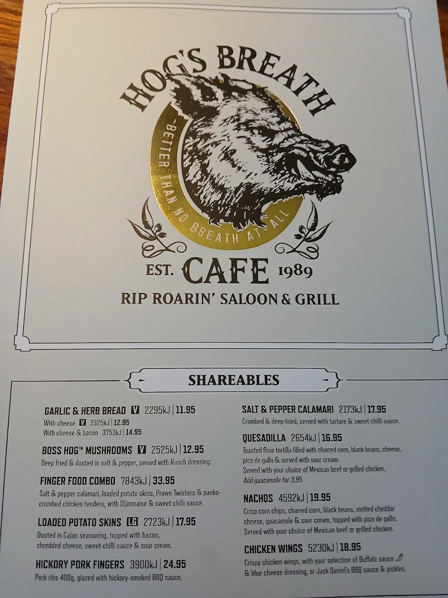 Menu, Hogs Breath Cafe Kelmscott