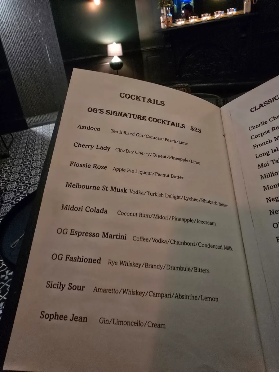 Menu, Old George and Dragon
