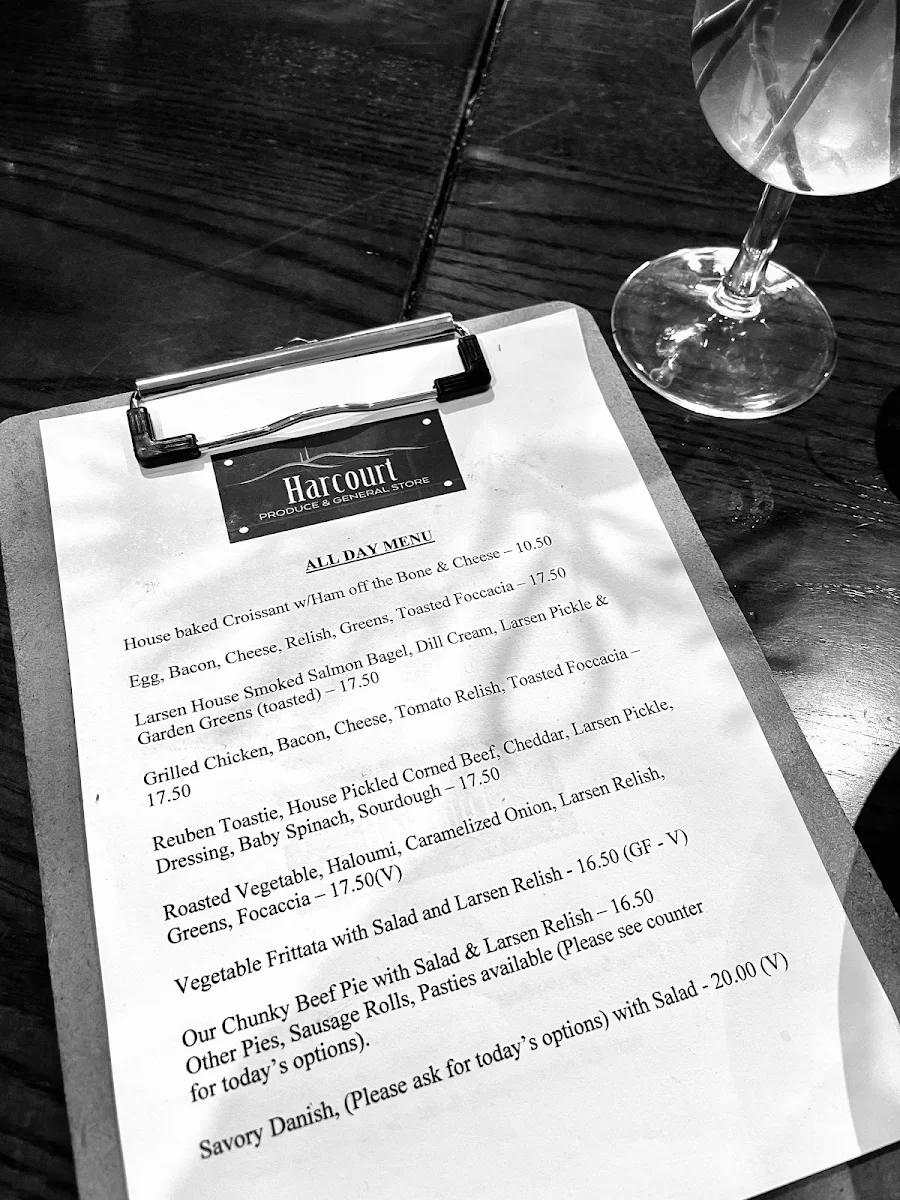 Menu, Harcourt Produce & General Store