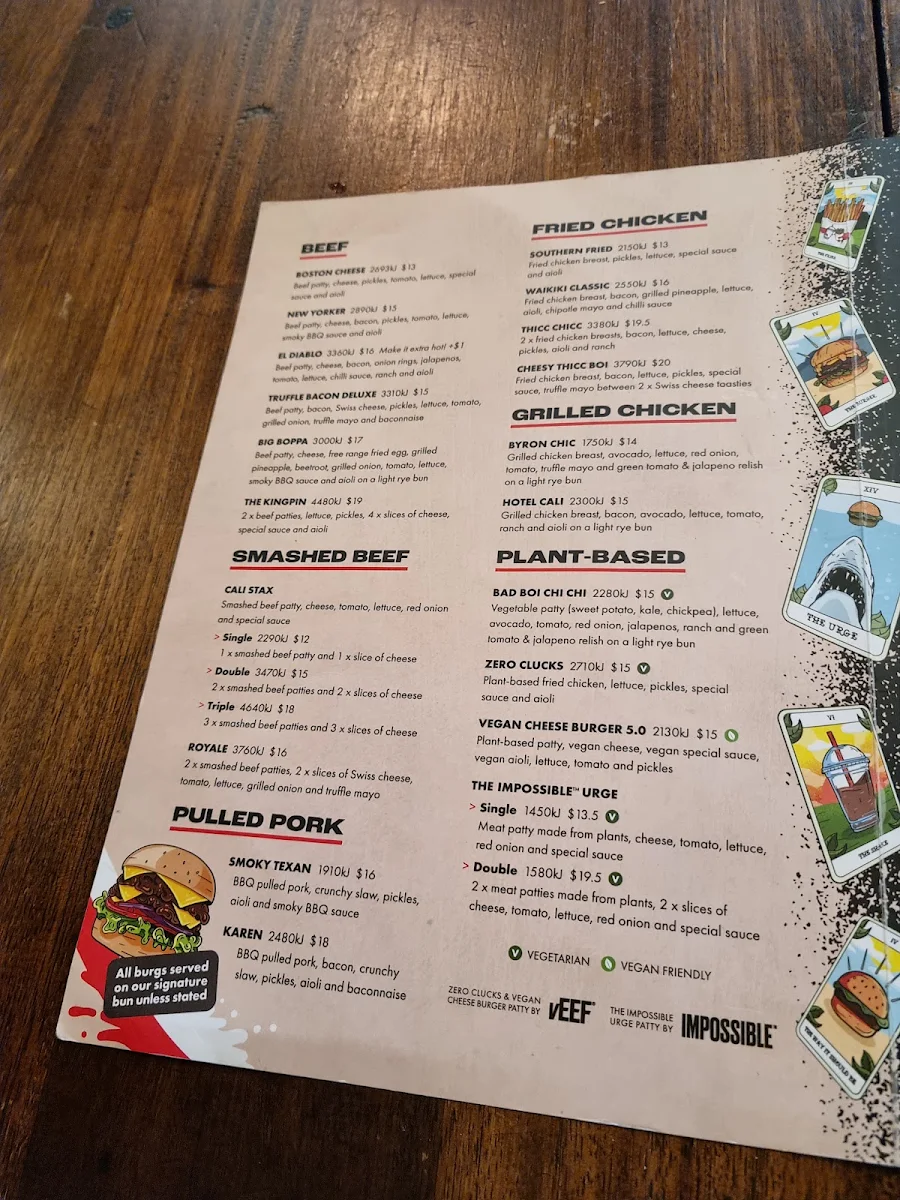 Menu, Burger Urge (Gladstone)