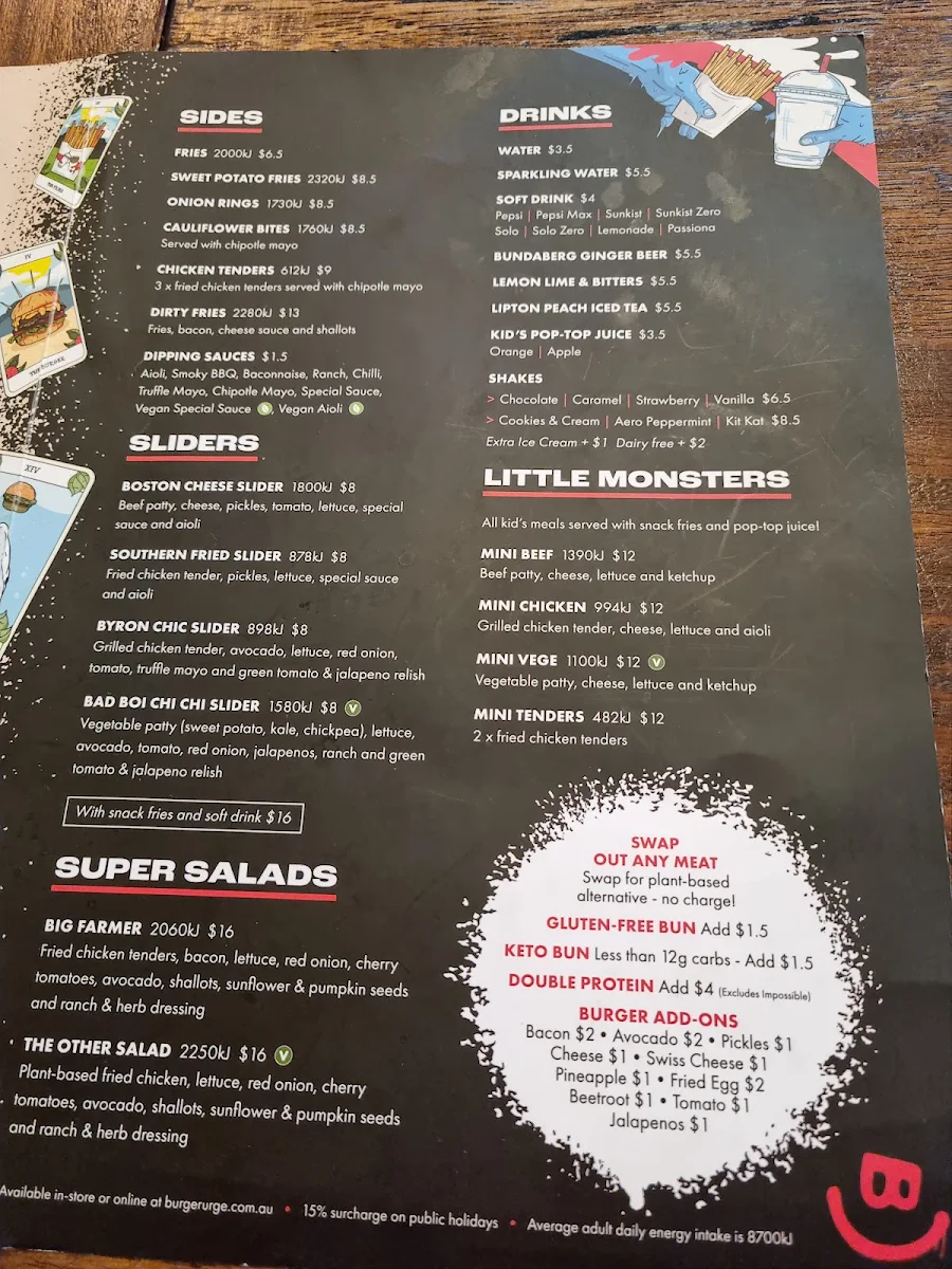 Menu, Burger Urge (Gladstone)