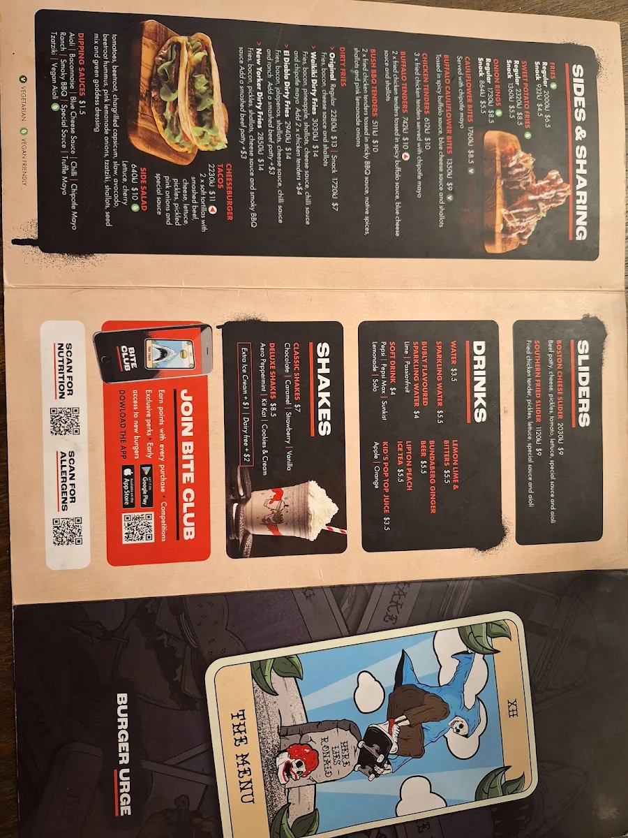 Menu, Burger Urge (Gladstone)