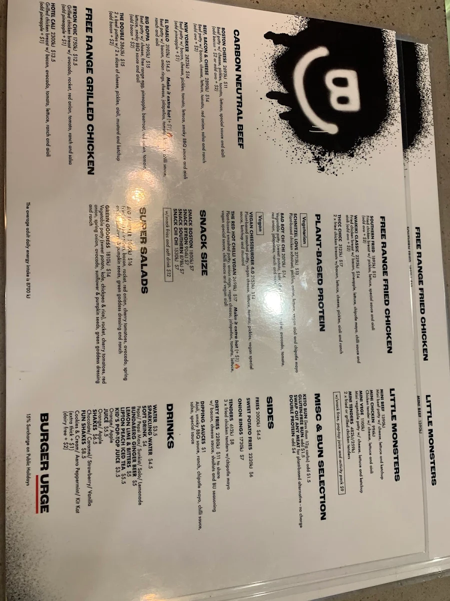 Menu, Burger Urge (Gladstone)