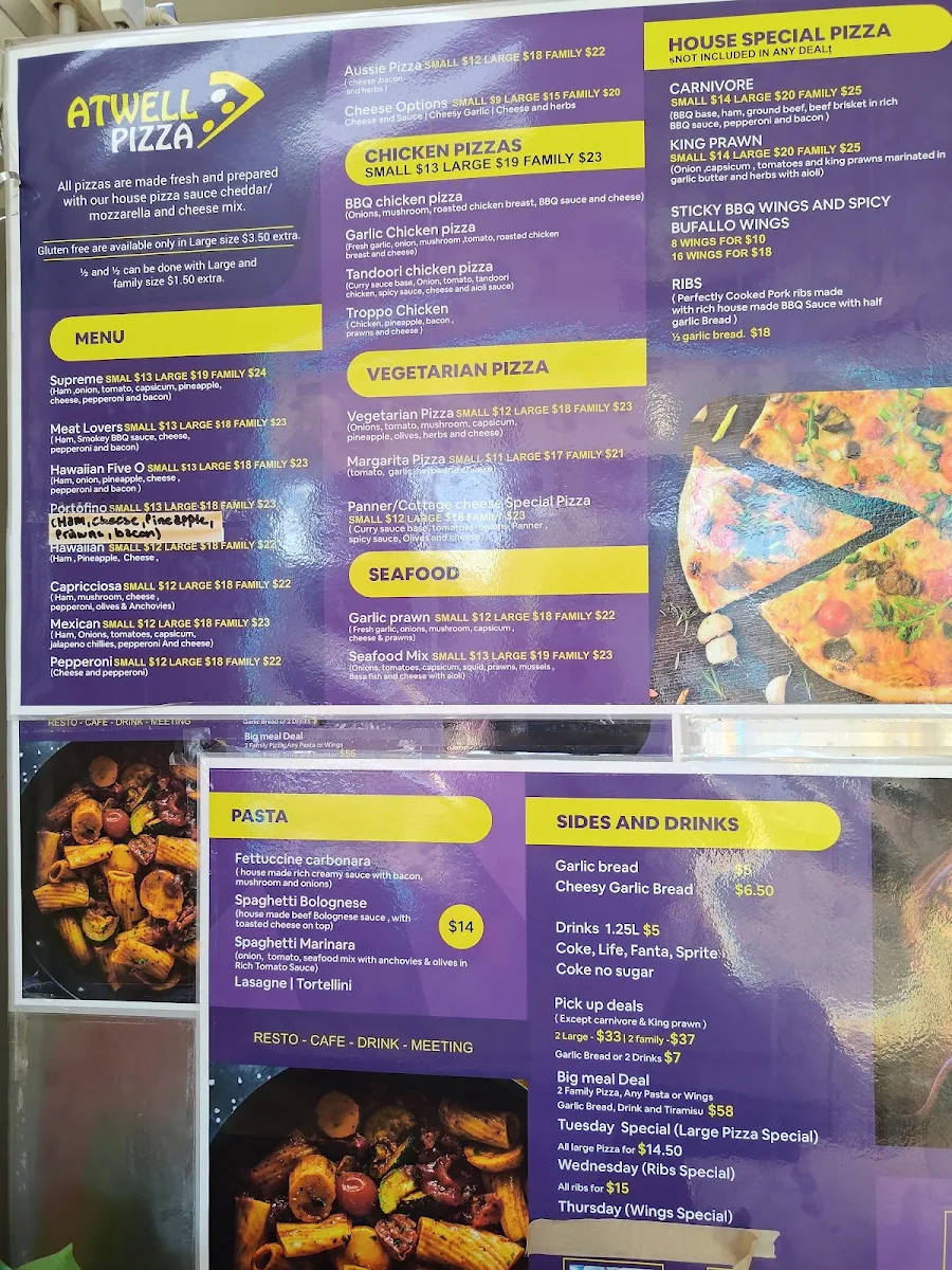 Menu, Atwell Pizza and Pasta